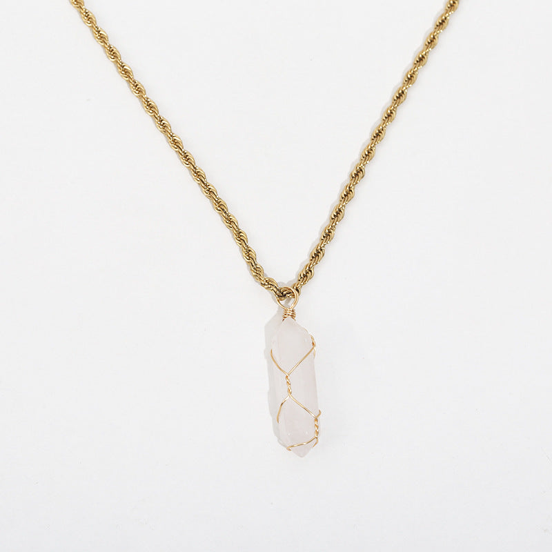 Wholesale turquoise pendant titanium steel twist chain crystal does not fade Necklaces