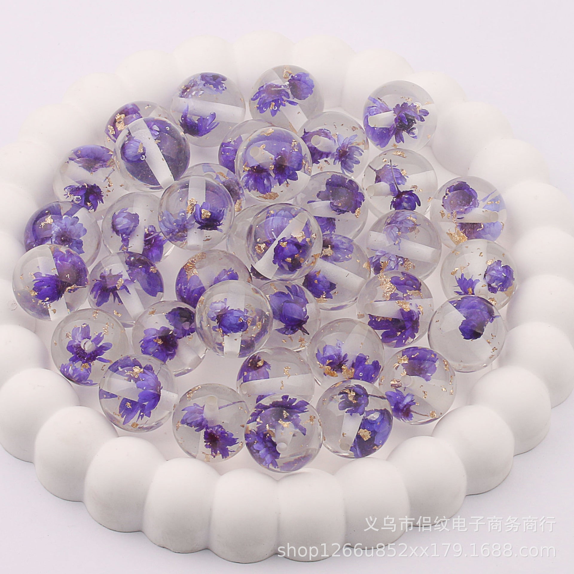 Wholesale 20PCS 16mm Colorful Transparent Resin Gold Foil Straight Hole Balls