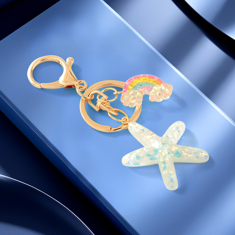 Wholesale Colorful Starfish Keychain Creative Ocean Girl Pendant