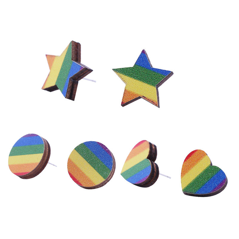 Wholesale LOVE Rainbow Wooden Drop Earrings
