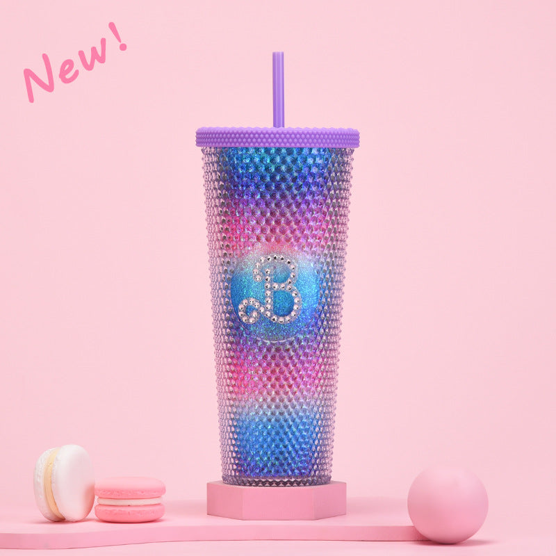 Wholesale double-layer plastic 710ml large capacity straw cup with hand durian diamond cup