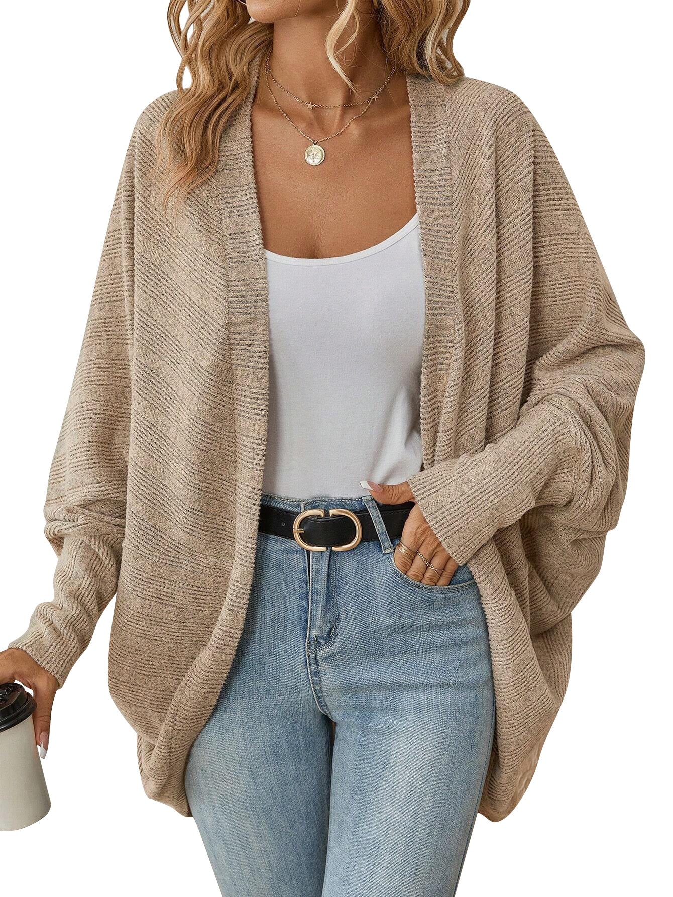 Wholesale Polyester Autumn Winter Women Fashion Bat Sleeve Cardigan Loose Knitted Jacket