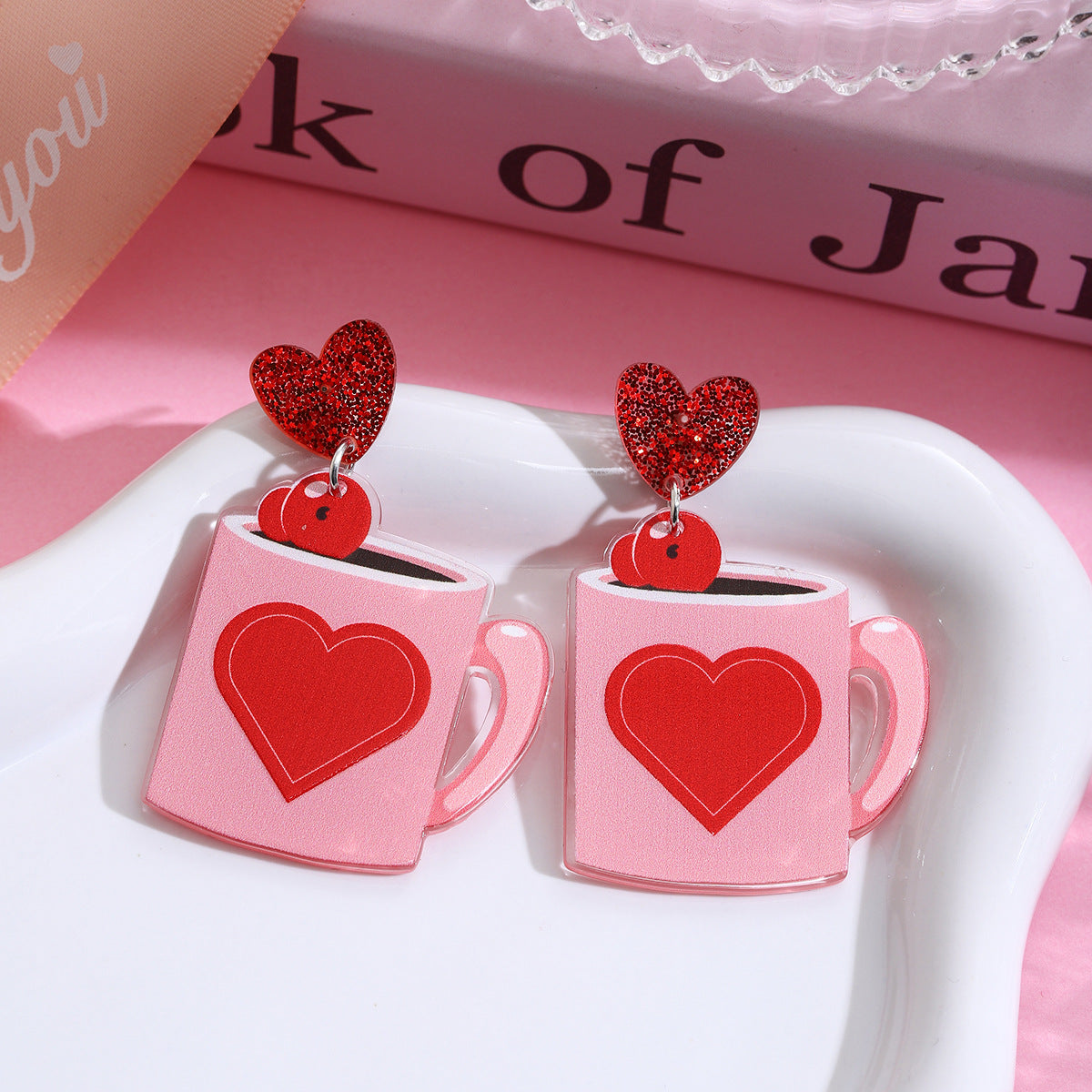 Wholesale Valentine' s Day Pink Love Acrylic Earrings