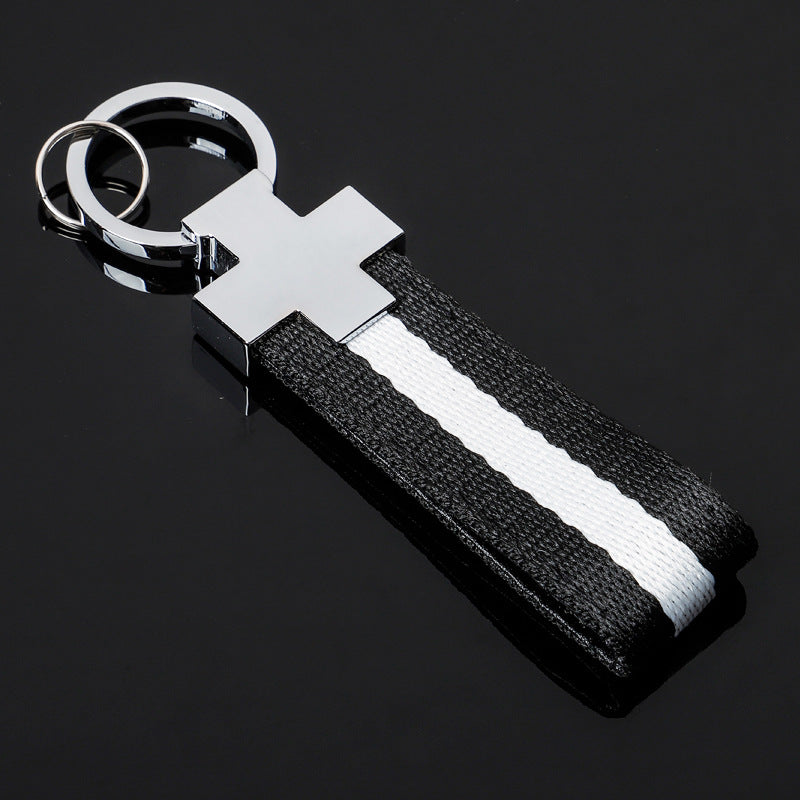 Wholesale 2pcs Tricolor Nylon Ribbon Zinc Alloy Keychain