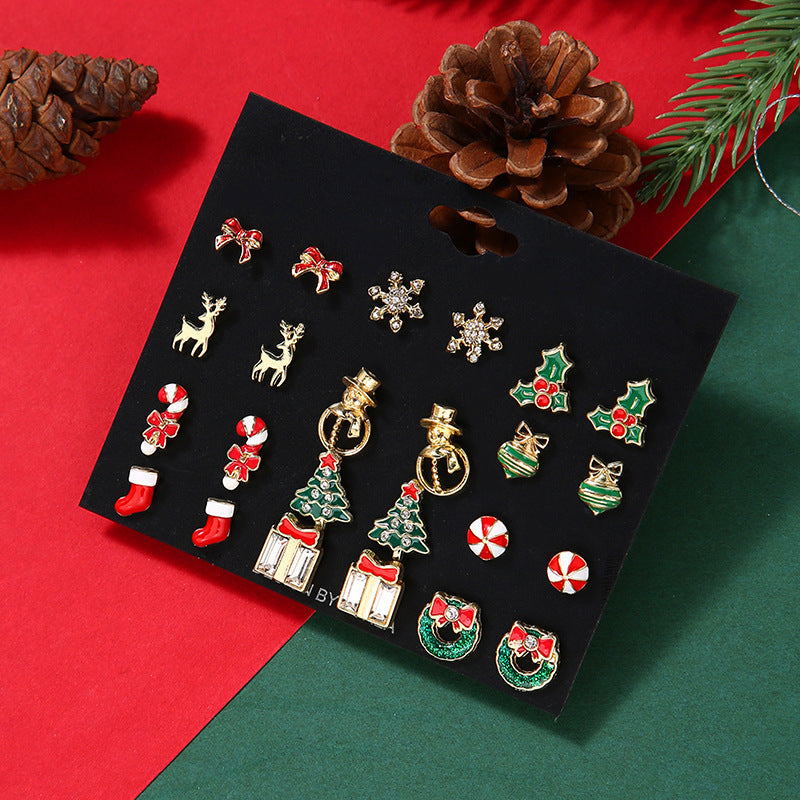 Wholesale Christmas Tree Bow Tie Snowman Gift Socks Snowflake Elk Earrings Set
