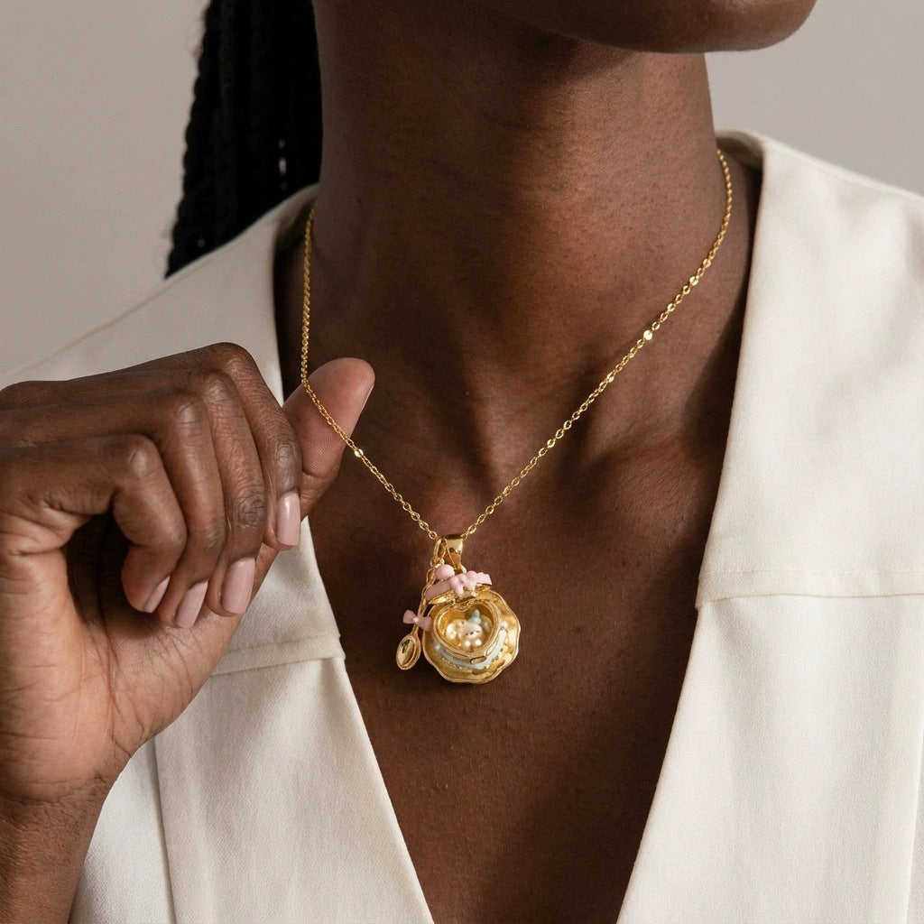 Wholesale Copper Electroplated Teacup Necklace Sweet Fashion Accessory For Girls Birthday Gift