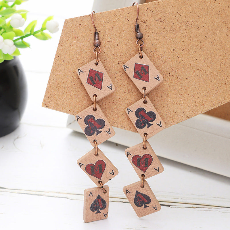 Wholesale New style splicing multi-layer playing card wooden earrings