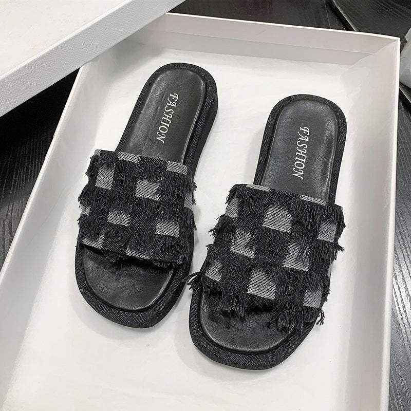 Wholesale Plaid Cloth Crossover Slippers