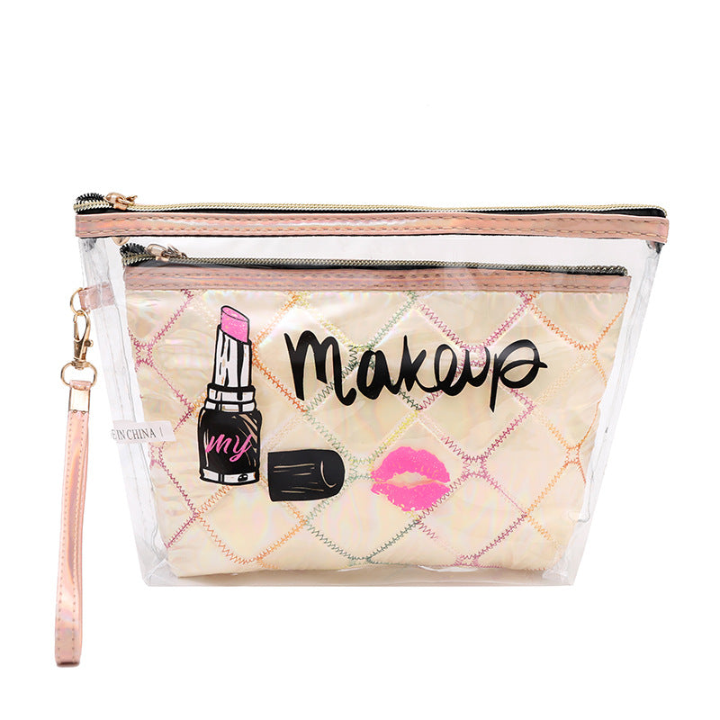 Wholesale PVC Cosmetic Bags Embroidered Diamond Grid Two Piece Set Solid Color Storage Bag