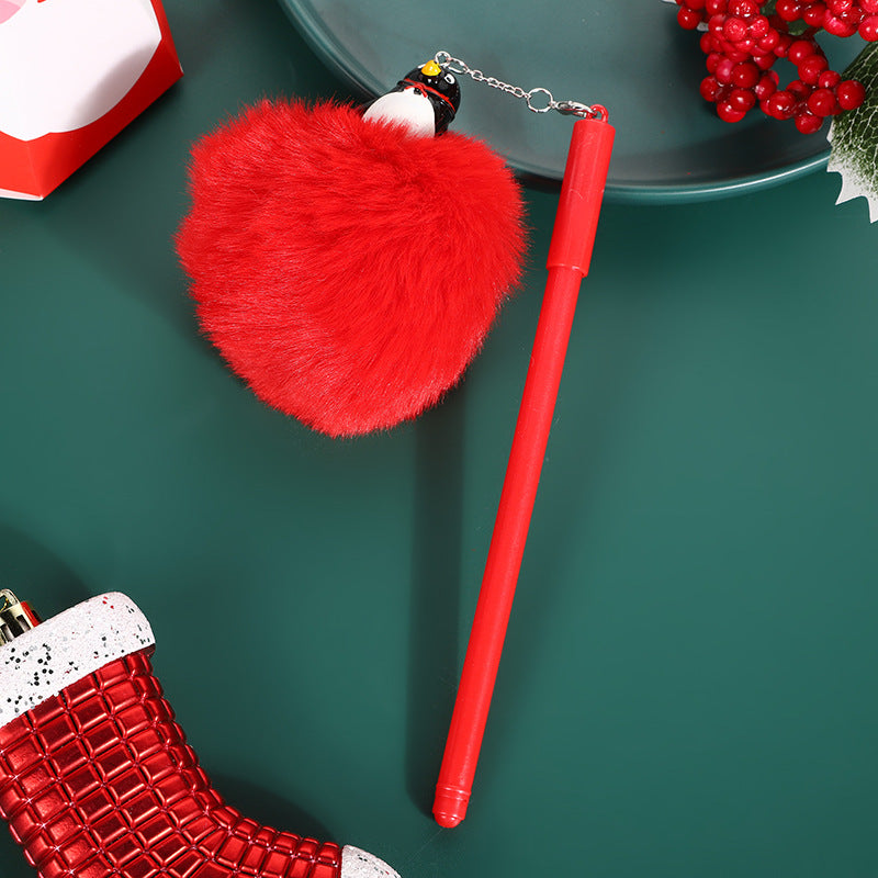 Wholesale Cartoon Christmas Santa Claus Christmas Tree Fur Ball Ballpoint Pen