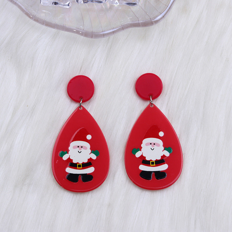 Wholesale Christmas Tree Santa Claus Tear Drop Shape Acrylic Earrings