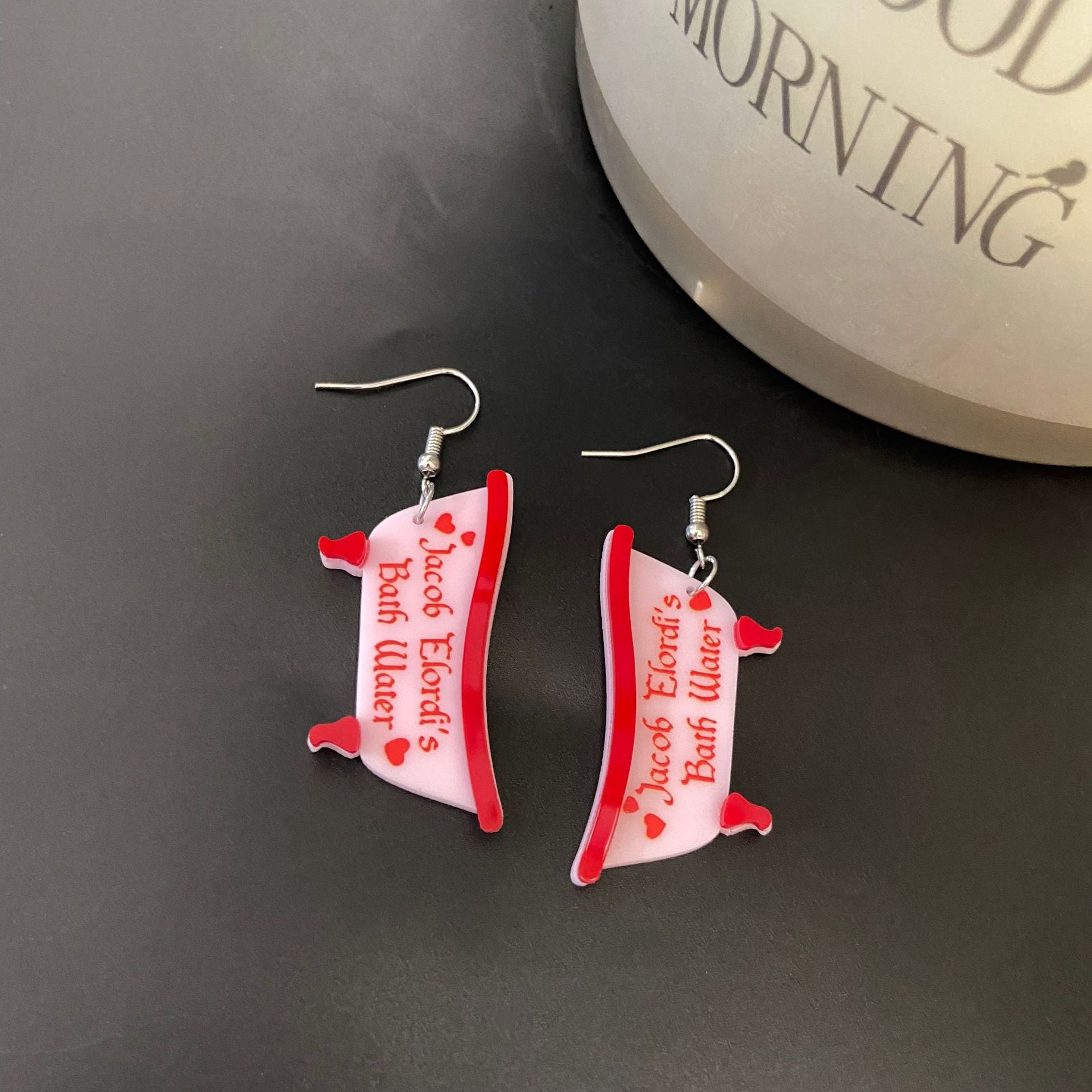 Wholesale Valentine' s Day series cute pink bathtub acrylic patchwork earrings with English letters