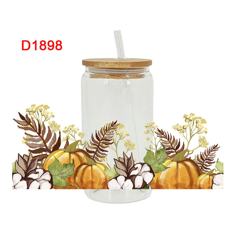 Wholesale  Pumpkin Flower Series 16oz Cup UV DTF Wraps