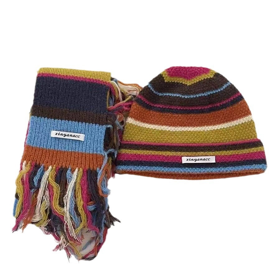 Wholesale Winter Knitted Tassel Woolen Hat Scarf Set