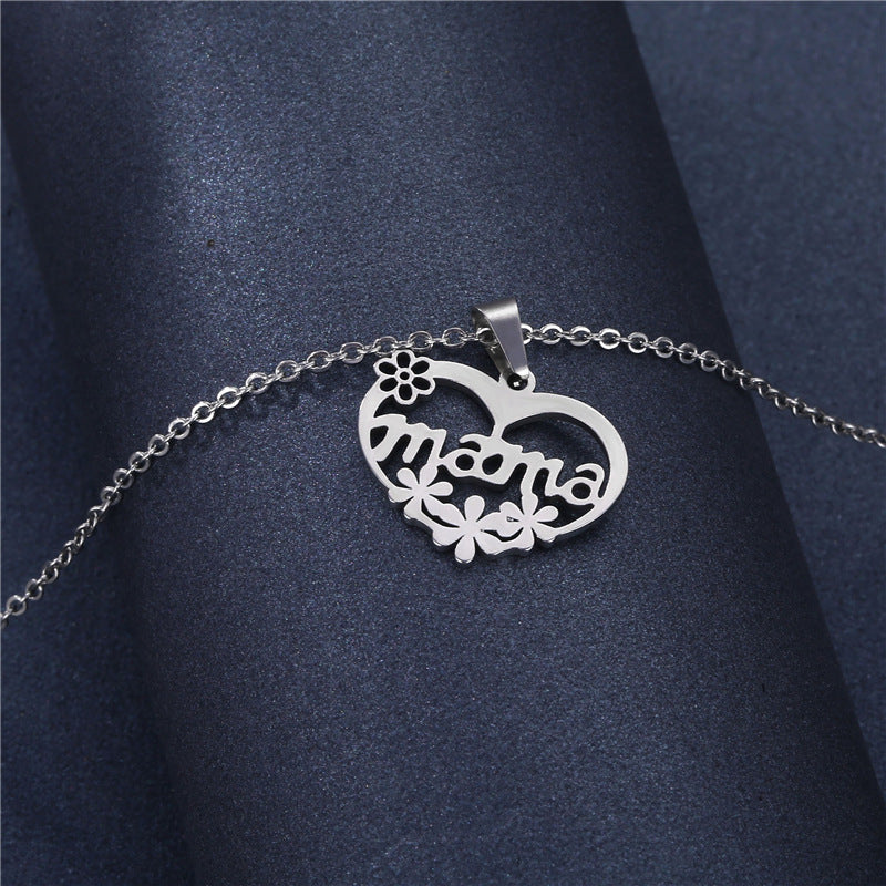 Wholesale Necklace  Heart-shaped Letters Mom Necklace Stainless Steel Necklace