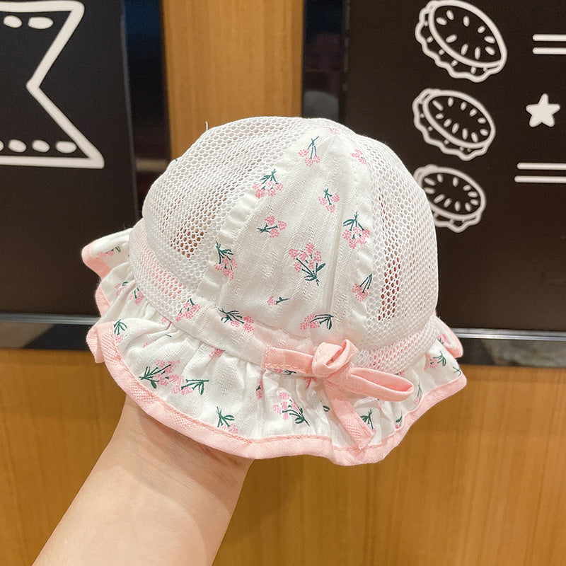 Wholesale Cotton Children's Summer Floral Mesh Breathable Bucket Hat