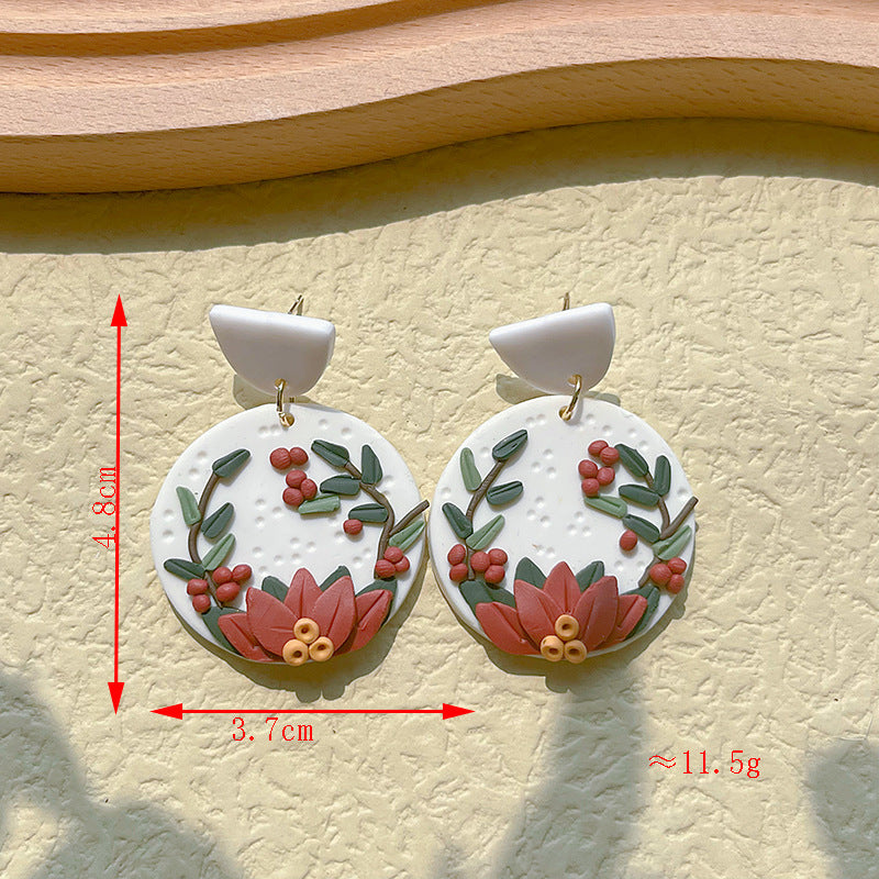 Wholesale Snowman Wreath Cartoon Cute Soft Ceramic Earrings
