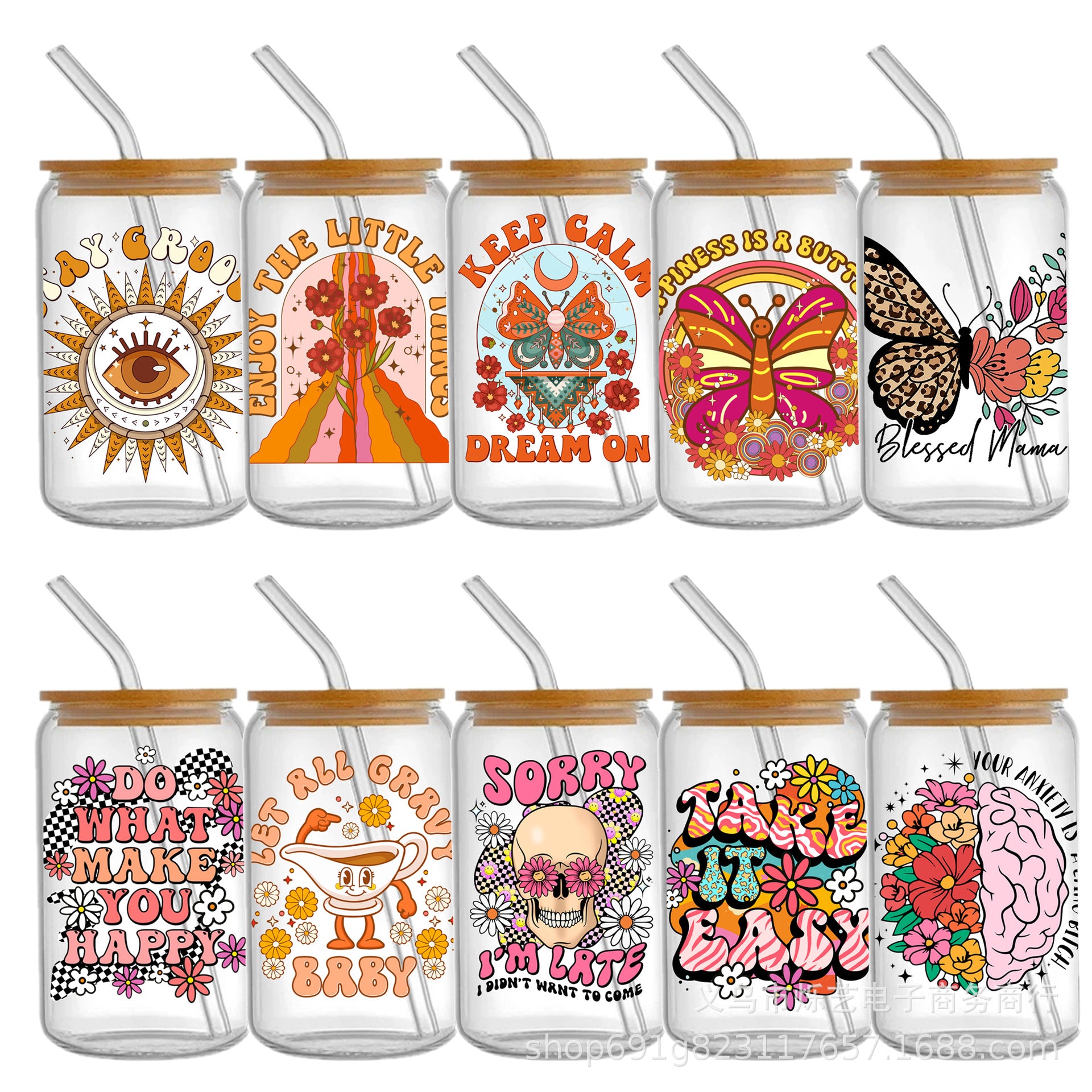 Wholesale Cute Smiling Flower Series 16oz Cup UV DTF Wraps