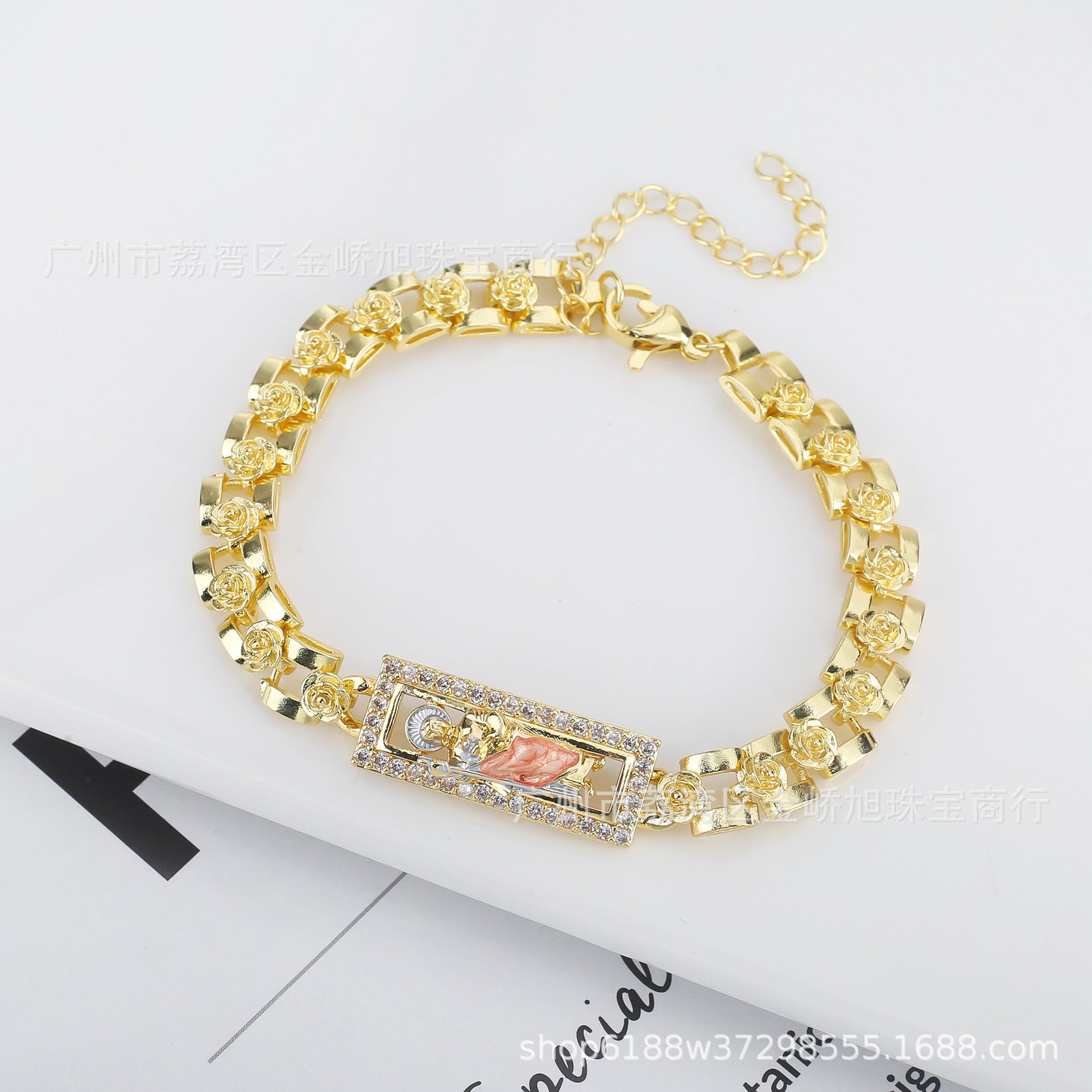 Wholesale Drip Oil Jesus Rose Cuban Metal Bracelet