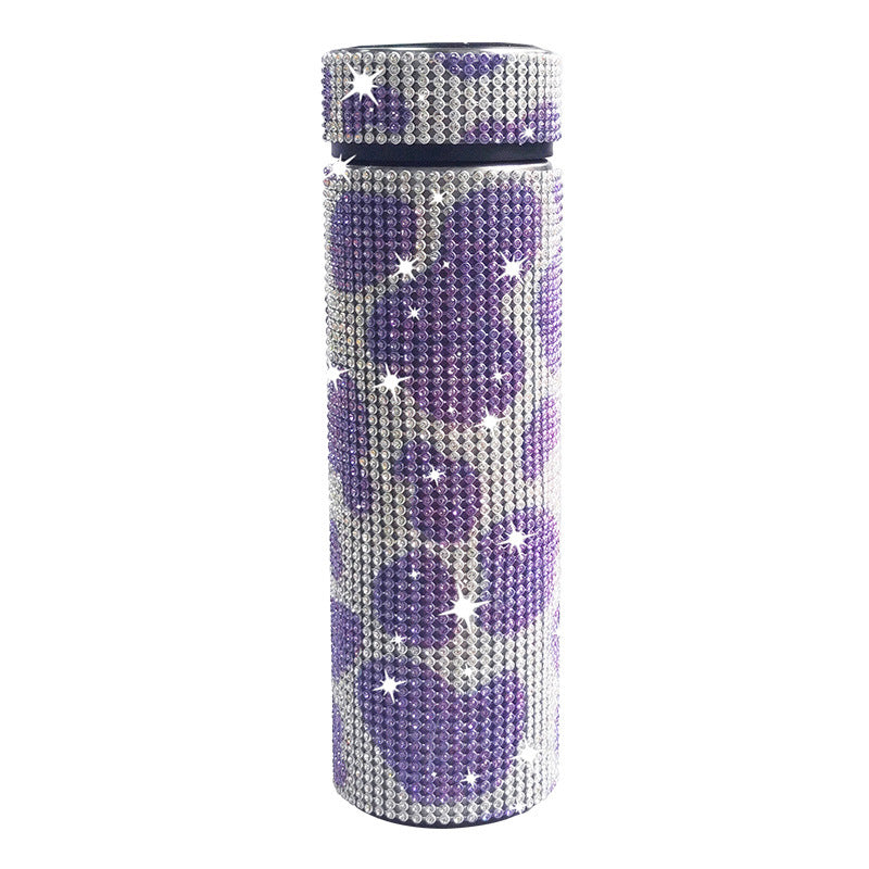 Wholesale 17oz Stainless Steel Diamond-encrusted Smart Thermos Cup with LED Temperature Display Straight Tumbler Cup