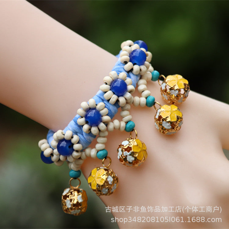 Wholesale Ethnic Style Tie-dye Hand-sewn Fabric Blue Dyed Blue Cloth Bracelet Jewelry
