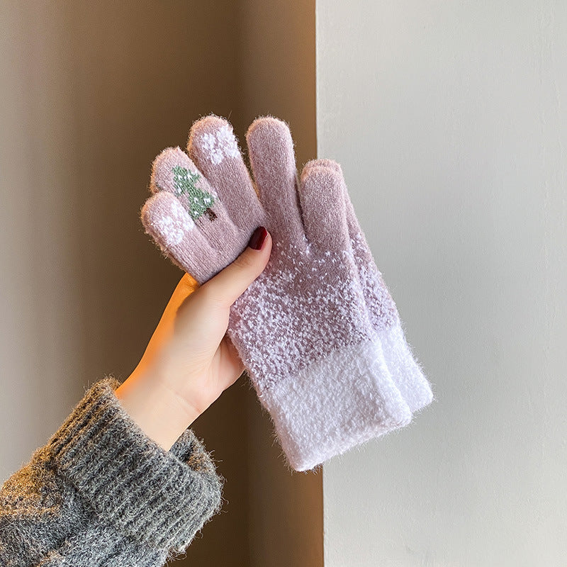 Wholesale Knitted gloves winter fleece-lined thickened cold-proof wool gloves