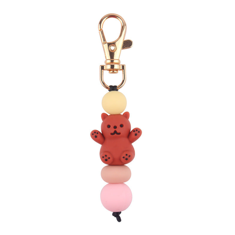 Wholesale Cartoon 3D Bear Silicone Beaded Keychain