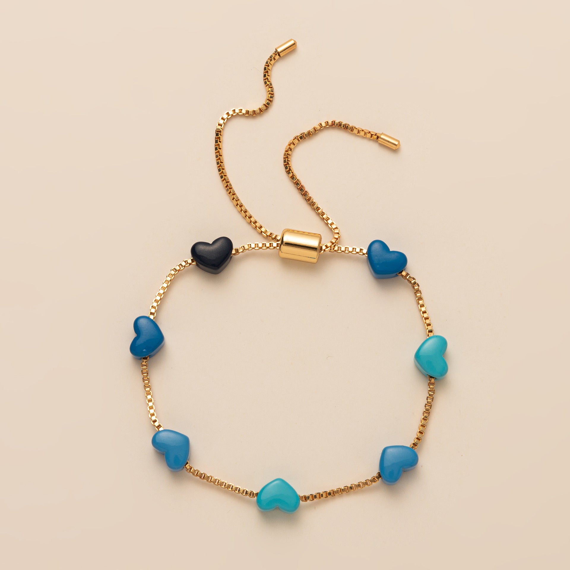 Wholesale Valentine' s Day  Colorful Heart Gradient Copper Plastic Bracelet