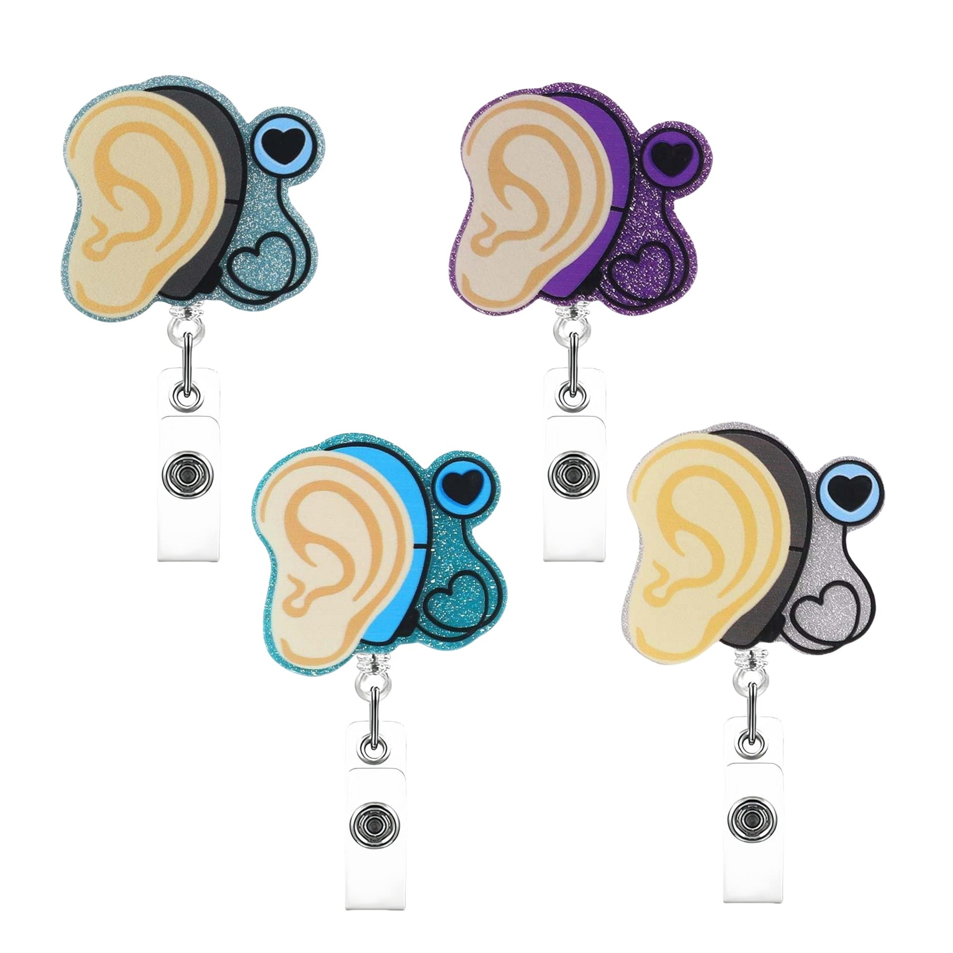 Wholesale Acrylic Creative Ear Nurse Doctor Retractable Badge Clip Keychain