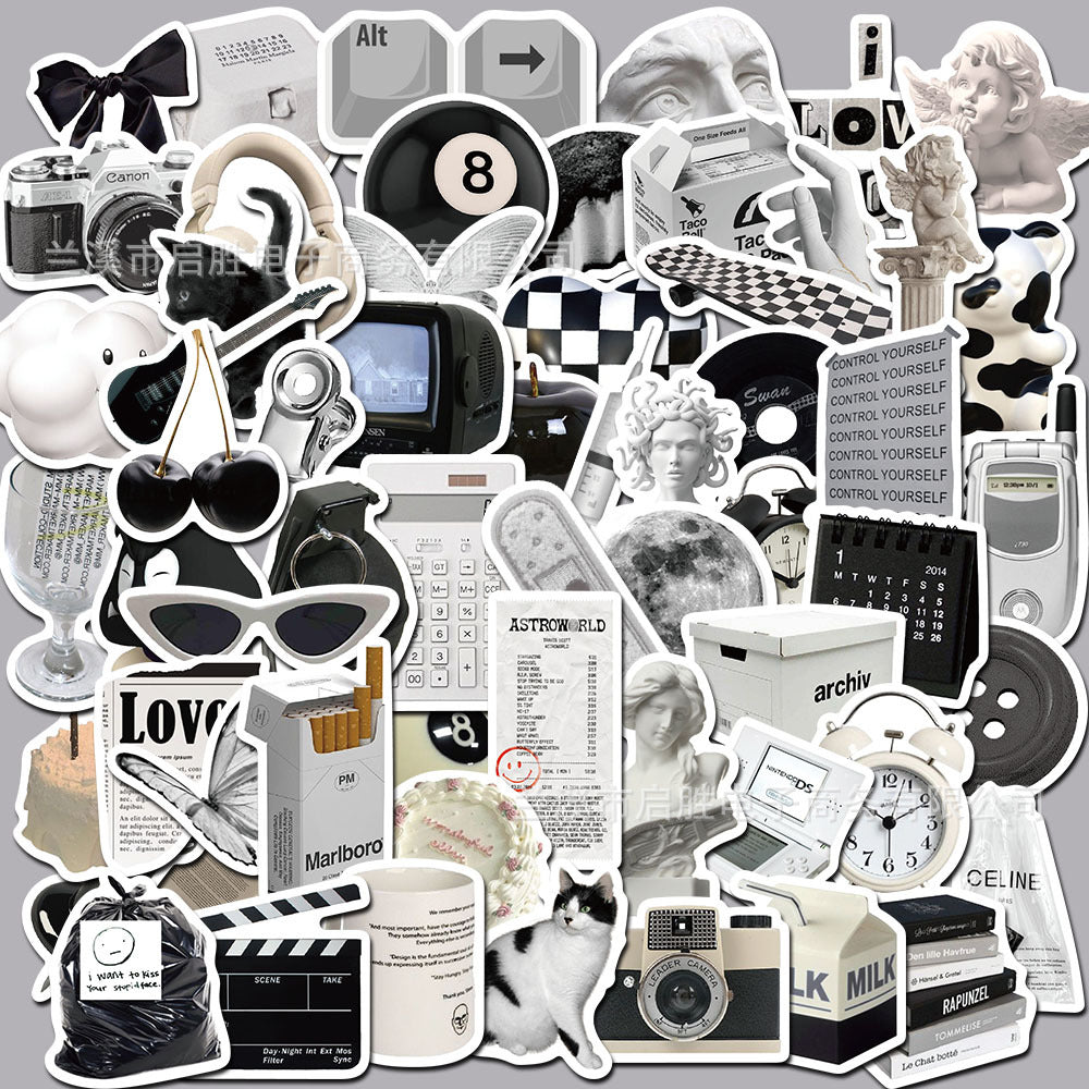 Wholesale Black and White Minimalist Style Waterproof PVC Stickers