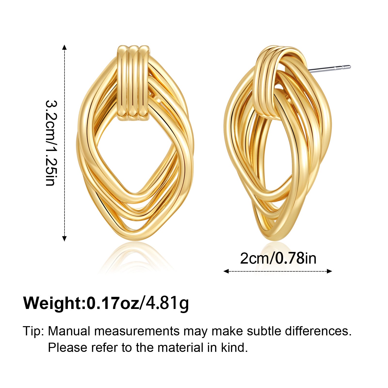 Wholesale Copper gold-plated double round two ring interlocking earrings