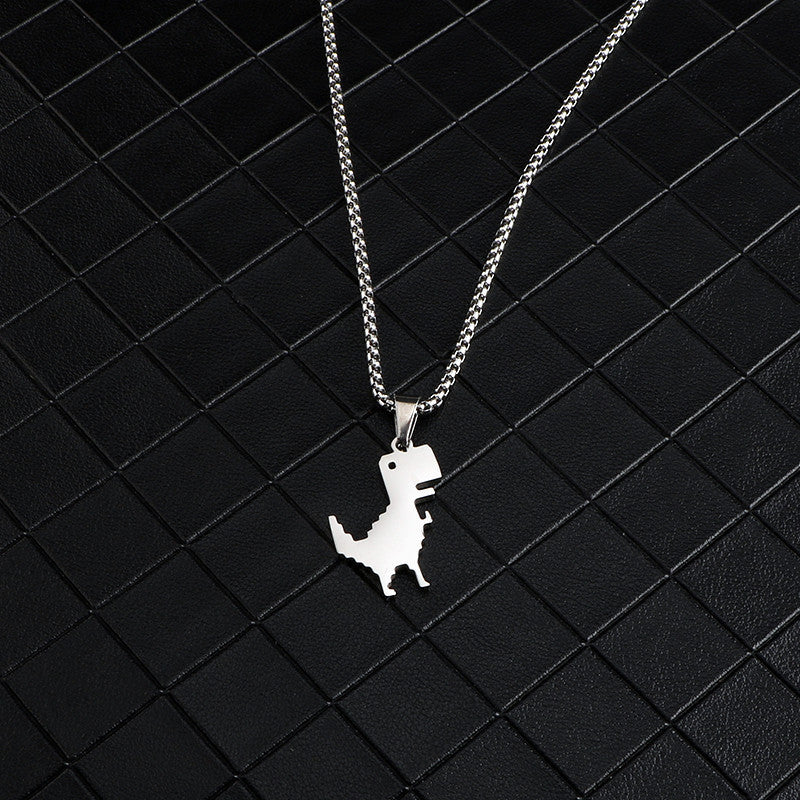 Wholesale Cartoon Cute Little Dinosaur Pendant Titanium Steel Personality Simple Pendant Long Necklaces