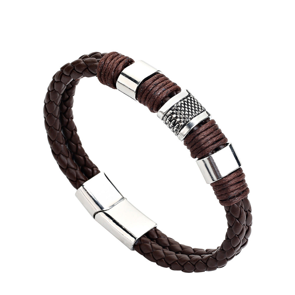 Wholesale Vintage Woven Leather Rope Men's Cowhide Magnetic Buckle Bracelet