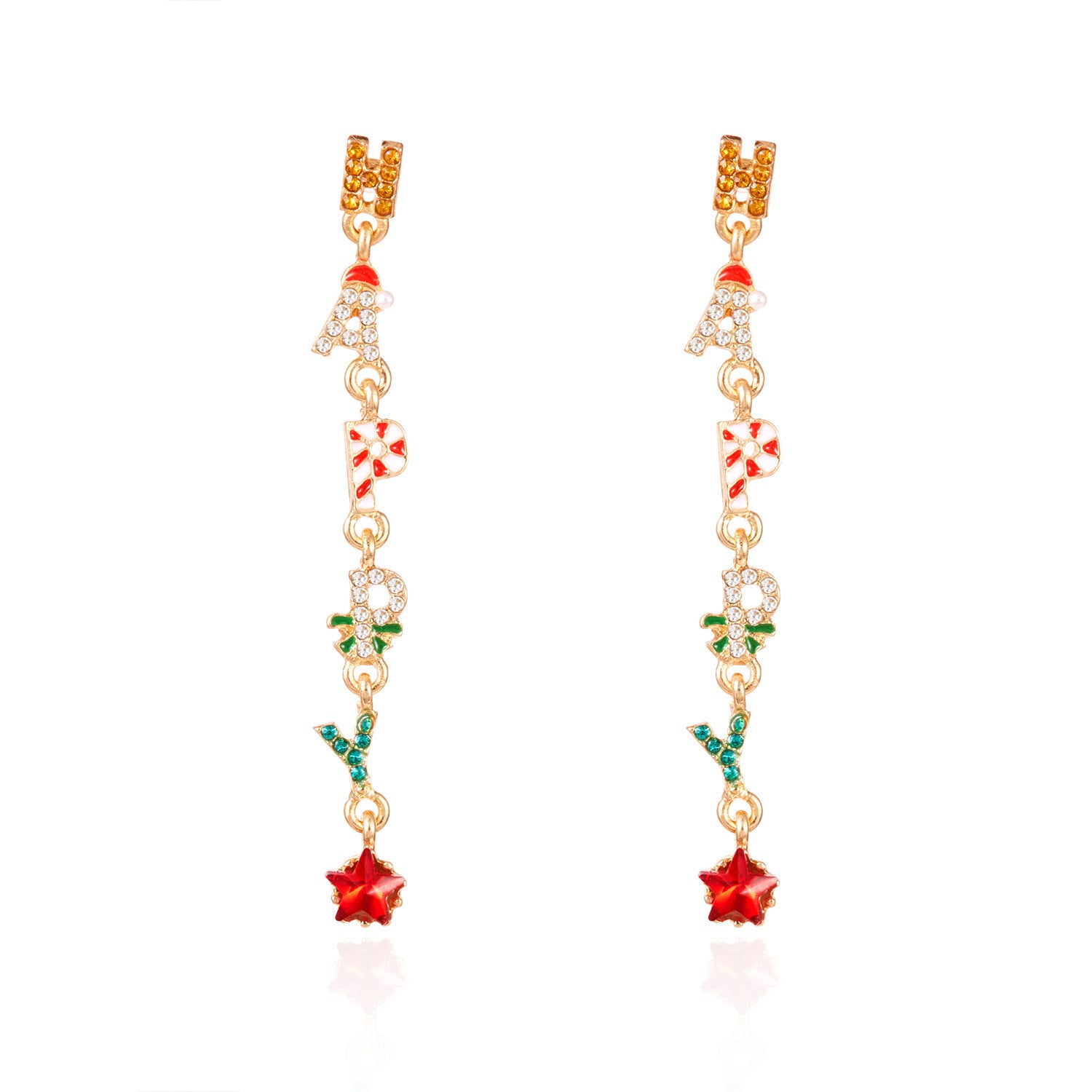 Wholesale Christmas colorful rhinestone letter earrings