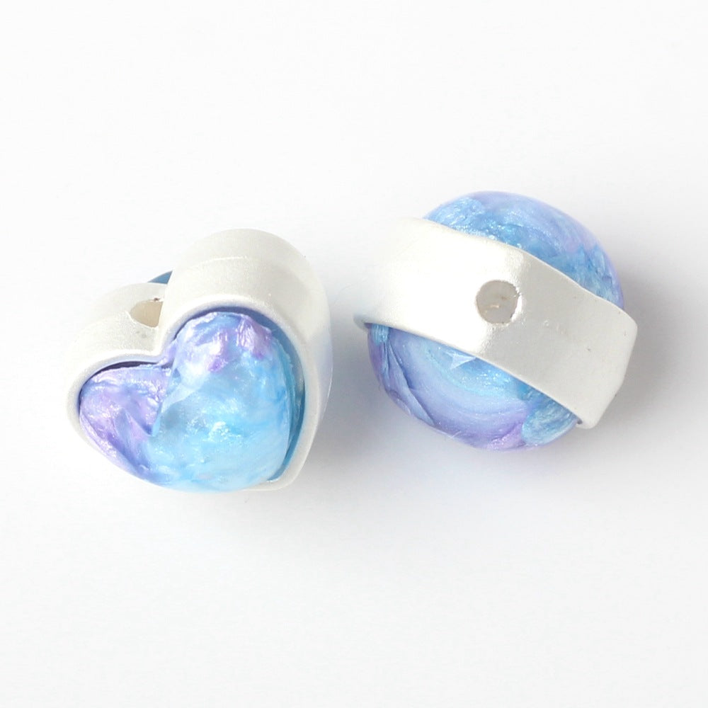 Wholesale Alloy Edging, Double-sided Resin, Heart Shaped Loose Beads, String Beads, and Separated Beads