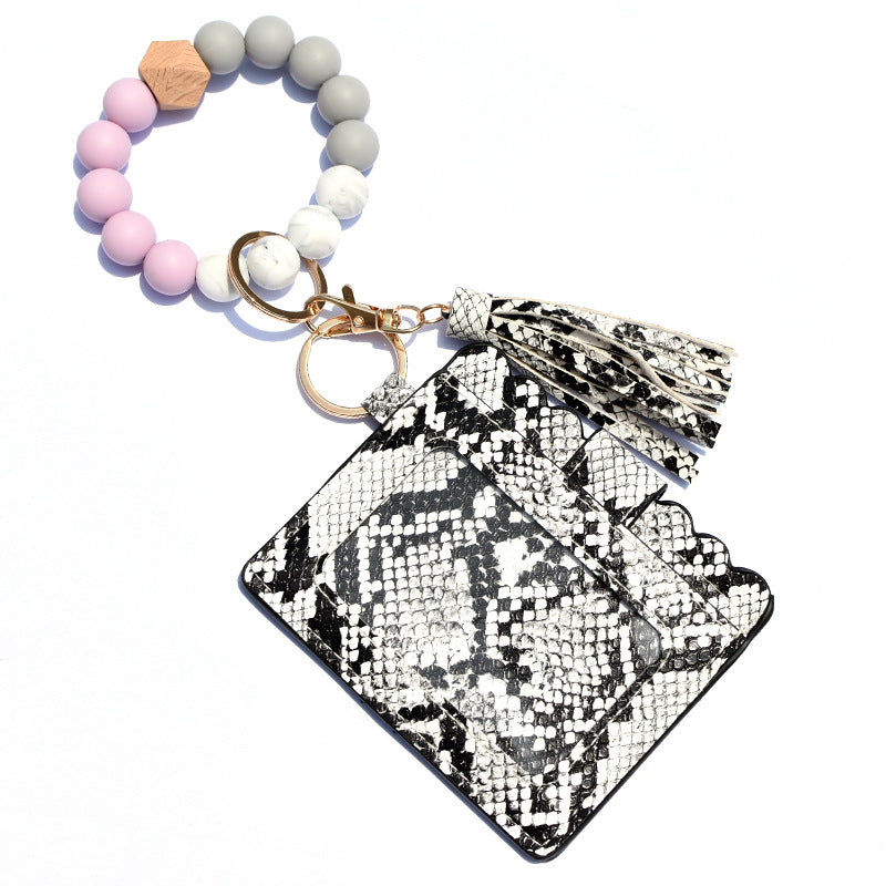 Wholesale Silicone Bead Bracelet Card Holder Tassel Wallet Keychain