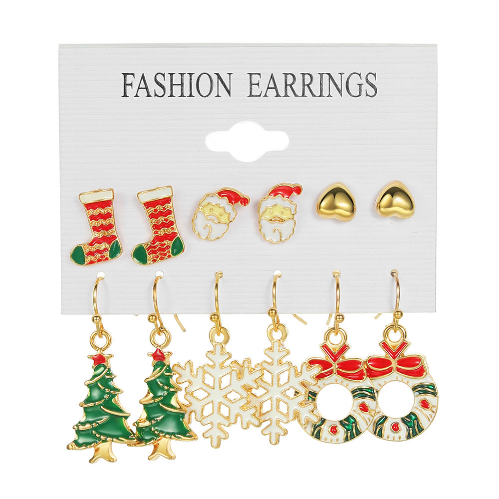 Wholesale Oil Drop Christmas Bell Elk Earring Set