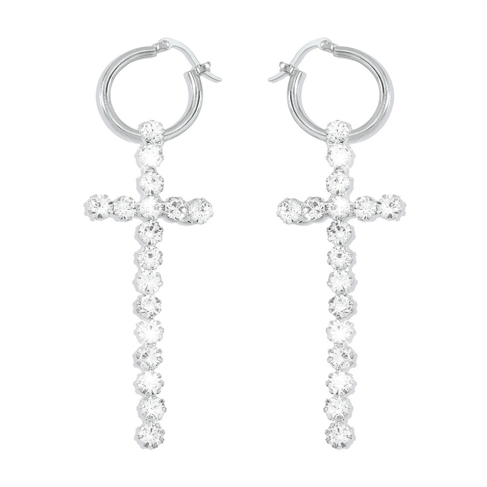 Wholesale Fashion Full Diamond Cross Earrings