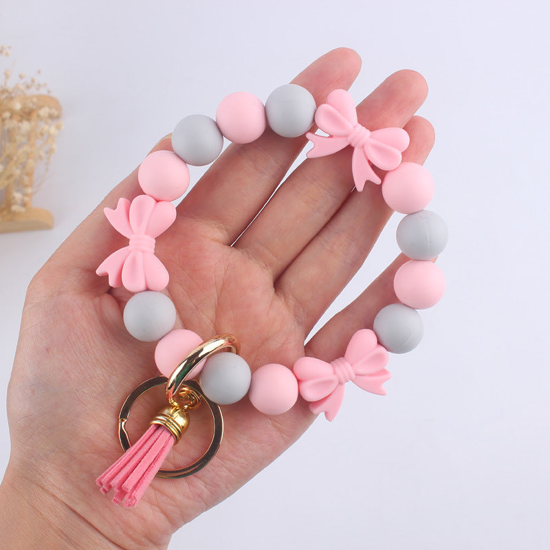 Wholesale Cartoon Bow Knot Silicone Handmade Beaded Wrist Key