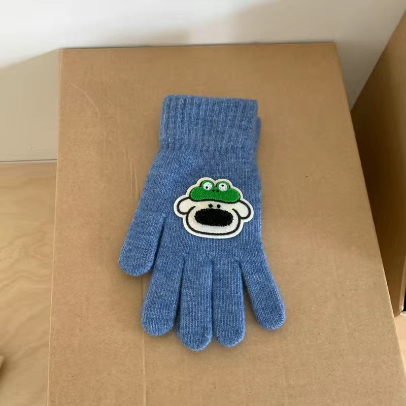 Wholesale Winter Cartoon Cute Five-finger Woolen Warm Cycling Knitted Gloves