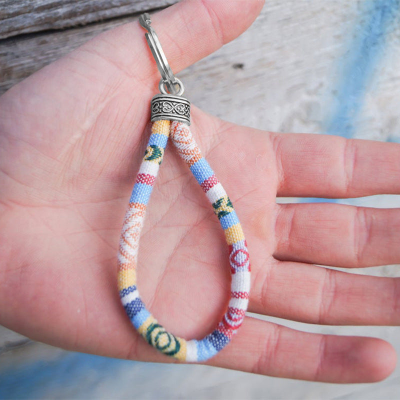 Wholesale Ethnic Style Colorful Fabric Cotton Cord Key Chain