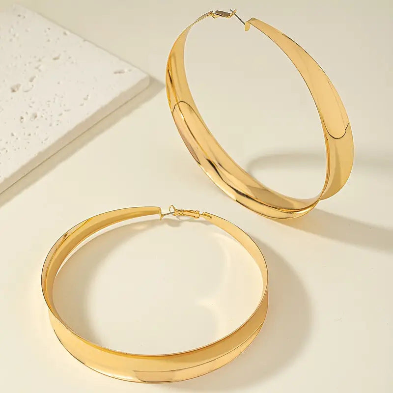 Wholesale Gold circle shape vintage plain hoop flat earrings