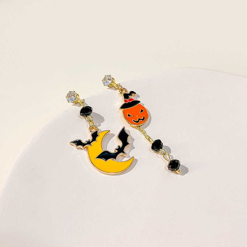 Wholesale Halloween Color Matching Cartoon All-match Pumpkin Ghost 925 Silver Needle Earrings