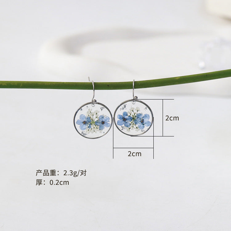 Wholesale 6pcs/pair Blue Forget-me-not Handmade Glue Real Flower Earrings