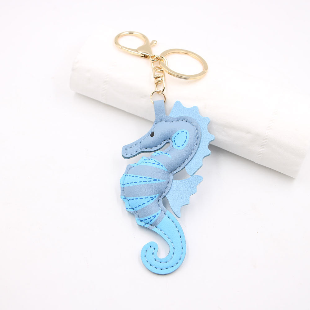 Wholesale Trendy Yellow Cartoon Seahorse PU Leather Keychain Bag Charm Car Key Accessory
