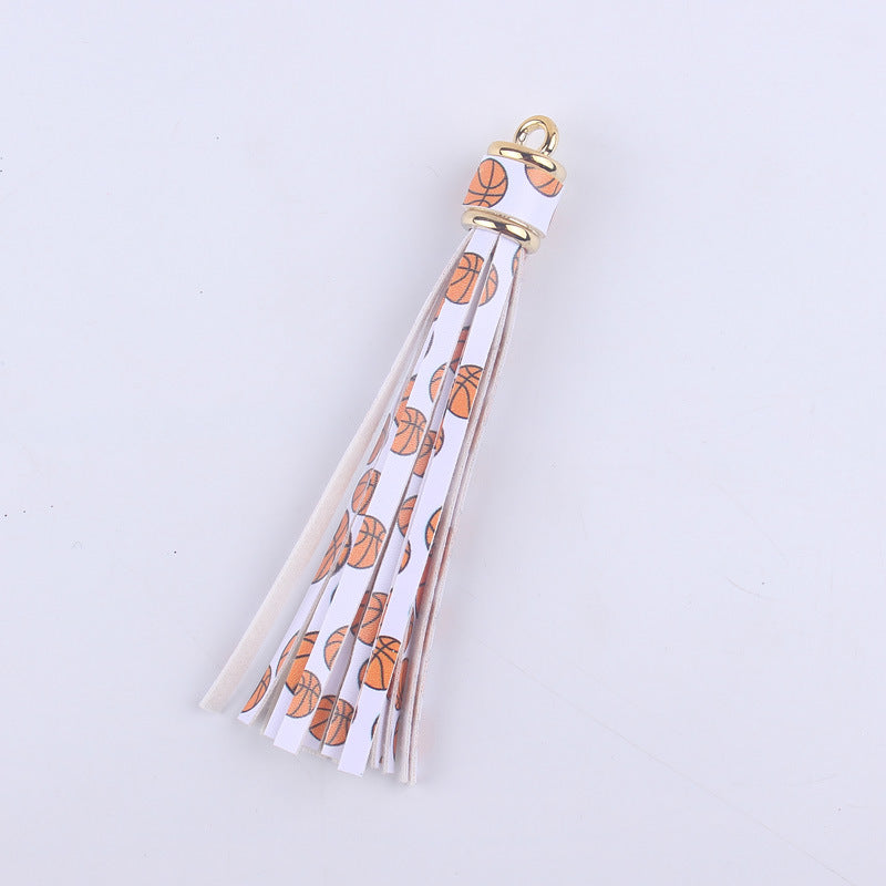 Wholesale 8cm PU Leather Ball-shaped Floral Tassel Keychain Accessories