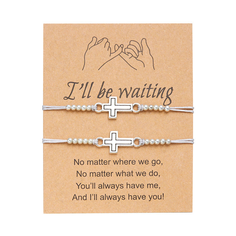 Wholesale Cross couple hollowed out handmade woven paper card bracelet