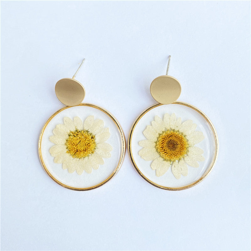 Wholesale 6pcs Temperament Versatile Transparent Dried Flower Daisy Earrings