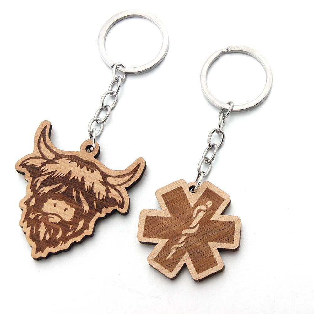 Wholesale Wooden Laser Engraved Bull Head Pendant Keychain