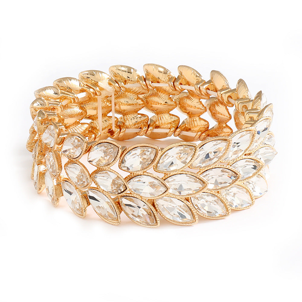 Wholesale Electroplated Alloy Rhinestone Bracelet Chic Elastic Bangle Golden White Boutique Resale